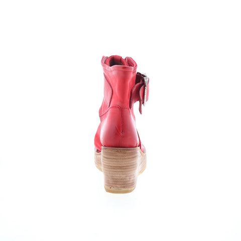 A.S. 98 Naya Womens Red Leather Hook & Loop Wedges Sandals Shoes