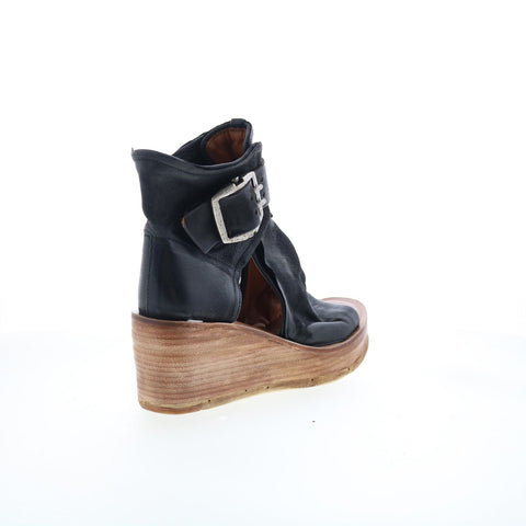 A.S. 98 Naya Womens Black Leather Hook & Loop Wedges Sandals Shoes