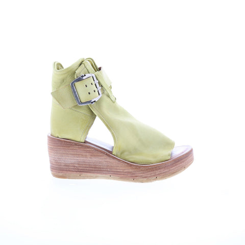 A.S. 98 Naya Womens Green Leather Hook & Loop Wedges Sandals Shoes