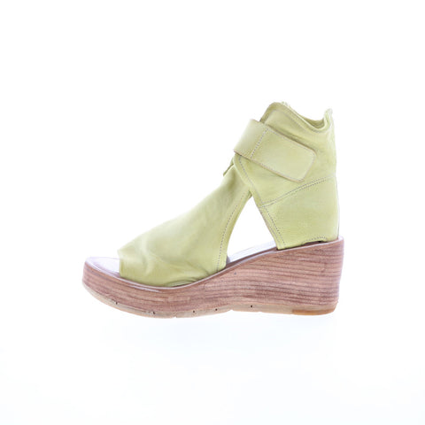 A.S. 98 Naya Womens Green Leather Hook & Loop Wedges Sandals Shoes