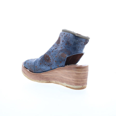 A.S. 98 Naylor Floral Womens Blue Leather Zipper Wedges Sandals Shoes