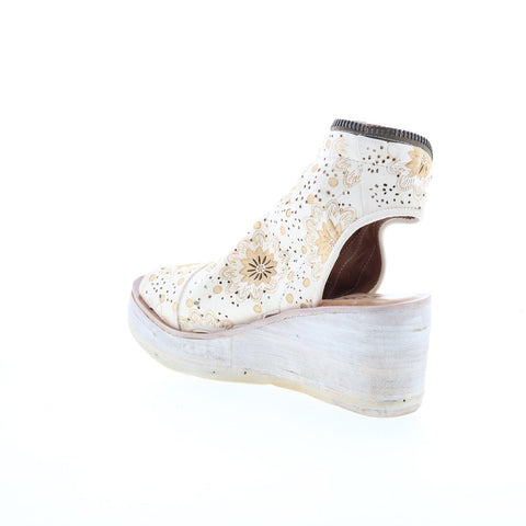 A.S. 98 Naylor Floral Womens Beige Leather Zipper Wedges Sandals Shoes