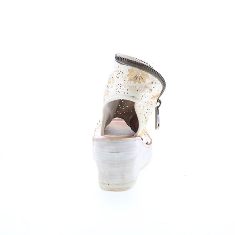 A.S. 98 Naylor Floral Womens Beige Leather Zipper Wedges Sandals Shoes