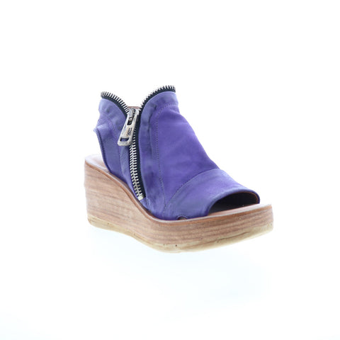 A.S. 98 Naylor Womens Purple Leather Zipper Wedges Sandals Shoes