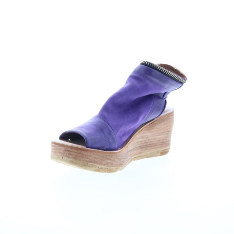A.S. 98 Naylor Womens Purple Leather Zipper Wedges Sandals Shoes