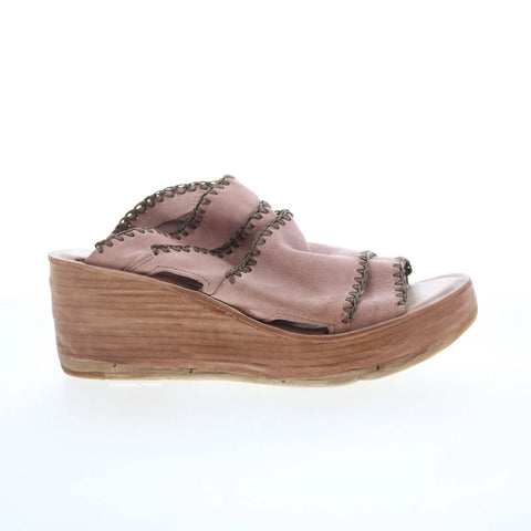 A.S. 98 Nelson Womens Pink Leather Slip On Wedges Sandals Shoes