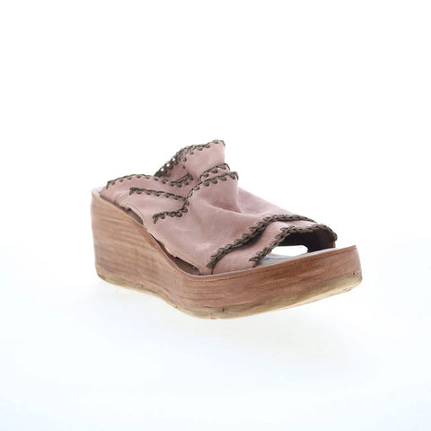 A.S. 98 Nelson Womens Pink Leather Slip On Wedges Sandals Shoes