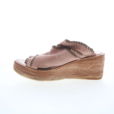 A.S. 98 Nelson Womens Pink Leather Slip On Wedges Sandals Shoes