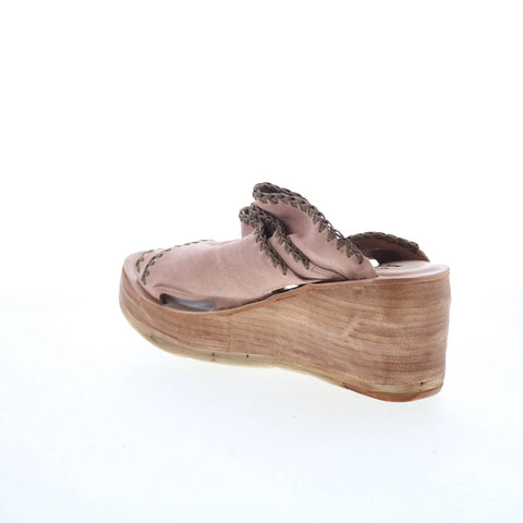 A.S. 98 Nelson Womens Pink Leather Slip On Wedges Sandals Shoes