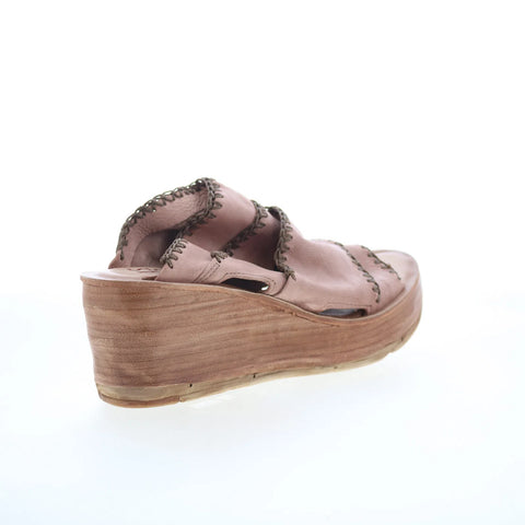 A.S. 98 Nelson Womens Pink Leather Slip On Wedges Sandals Shoes