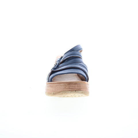 A.S. 98 Nicolls Womens Blue Leather Slip On Wedges Sandals Shoes