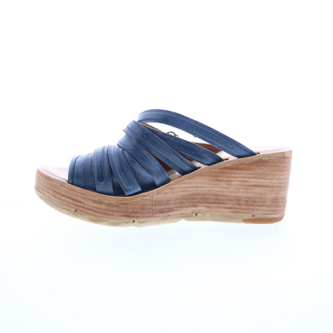 A.S. 98 Nicolls Womens Blue Leather Slip On Wedges Sandals Shoes