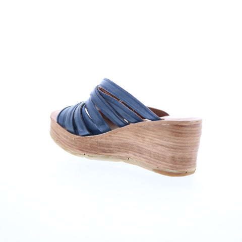 A.S. 98 Nicolls Womens Blue Leather Slip On Wedges Sandals Shoes