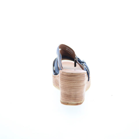 A.S. 98 Nicolls Womens Blue Leather Slip On Wedges Sandals Shoes