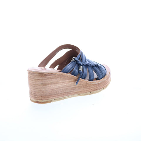A.S. 98 Nicolls Womens Blue Leather Slip On Wedges Sandals Shoes