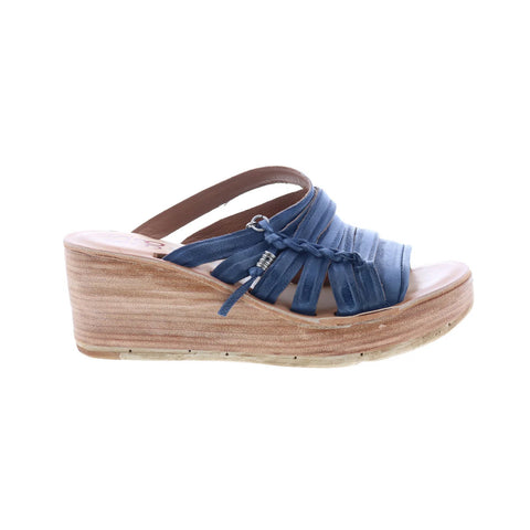 A.S. 98 Nicolls Womens Blue Leather Slip On Wedges Sandals Shoes