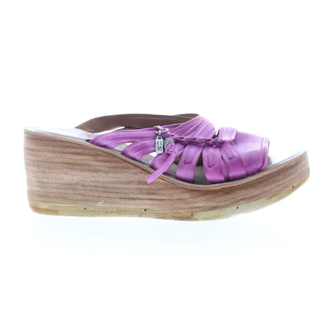 A.S. 98 Nicolls Womens Purple Leather Slip On Wedges Sandals Shoes