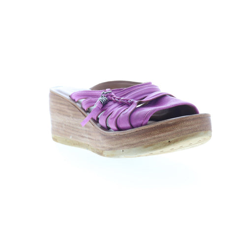 A.S. 98 Nicolls Womens Purple Leather Slip On Wedges Sandals Shoes