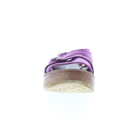 A.S. 98 Nicolls Womens Purple Leather Slip On Wedges Sandals Shoes