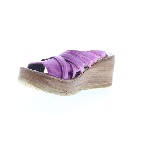 A.S. 98 Nicolls Womens Purple Leather Slip On Wedges Sandals Shoes