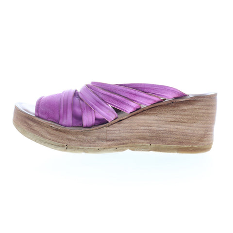 A.S. 98 Nicolls Womens Purple Leather Slip On Wedges Sandals Shoes
