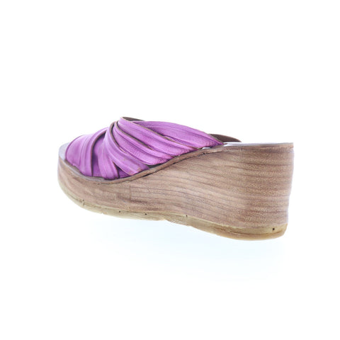 A.S. 98 Nicolls Womens Purple Leather Slip On Wedges Sandals Shoes