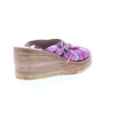 A.S. 98 Nicolls Womens Purple Leather Slip On Wedges Sandals Shoes