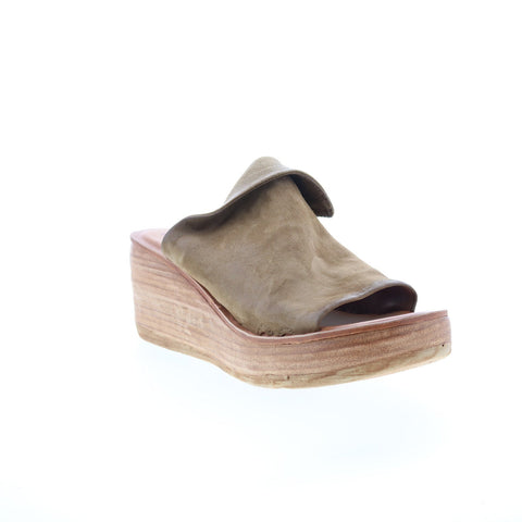 A.S. 98 Niels Womens Gray Leather Slip On Wedges Sandals Shoes