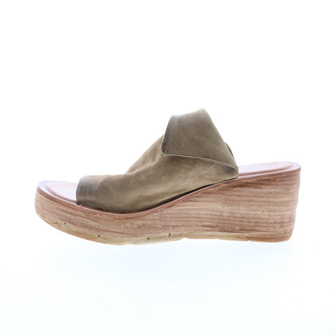 A.S. 98 Niels Womens Gray Leather Slip On Wedges Sandals Shoes