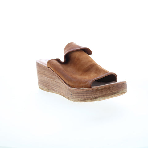 A.S. 98 Niels Womens Brown Leather Slip On Wedges Sandals Shoes
