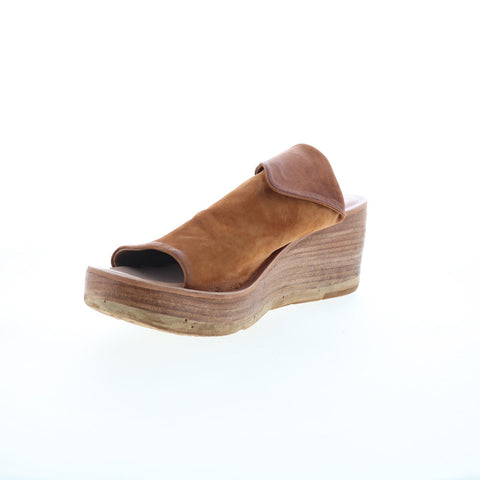 A.S. 98 Niels Womens Brown Leather Slip On Wedges Sandals Shoes