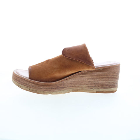 A.S. 98 Niels Womens Brown Leather Slip On Wedges Sandals Shoes