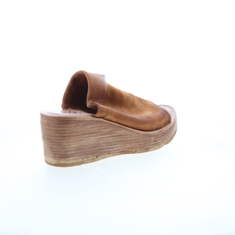 A.S. 98 Niels Womens Brown Leather Slip On Wedges Sandals Shoes