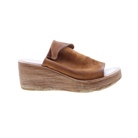 A.S. 98 Niels Womens Brown Leather Slip On Wedges Sandals Shoes