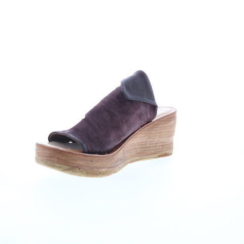 A.S. 98 Niels Womens Burgundy Leather Slip On Wedges Sandals Shoes