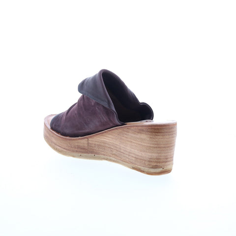 A.S. 98 Niels Womens Burgundy Leather Slip On Wedges Sandals Shoes