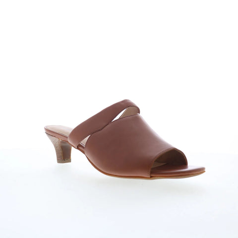 Trotters Ninette T2518-215 Womens Brown Leather Slip On Heeled Sandals Shoes