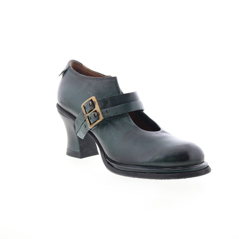 A.S. 98 Nita Womens Black Leather Hook & Loop Pumps Heels Shoes