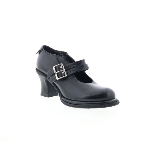 A.S. 98 Nita Womens Black Leather Hook & Loop Pumps Heels Shoes