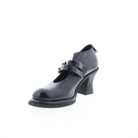A.S. 98 Nita Womens Black Leather Hook & Loop Pumps Heels Shoes
