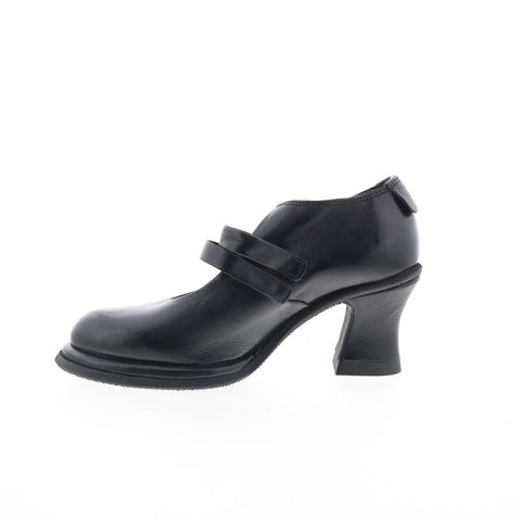 A.S. 98 Nita Womens Black Leather Hook & Loop Pumps Heels Shoes