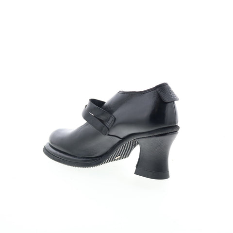 A.S. 98 Nita Womens Black Leather Hook & Loop Pumps Heels Shoes