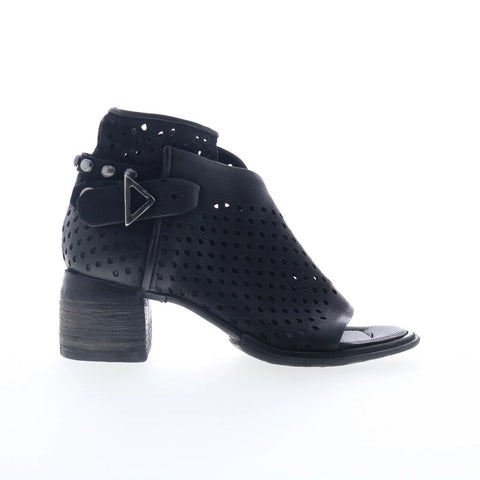 A.S. 98 Norvell Womens Black Leather Zipper Heeled Sandals Shoes