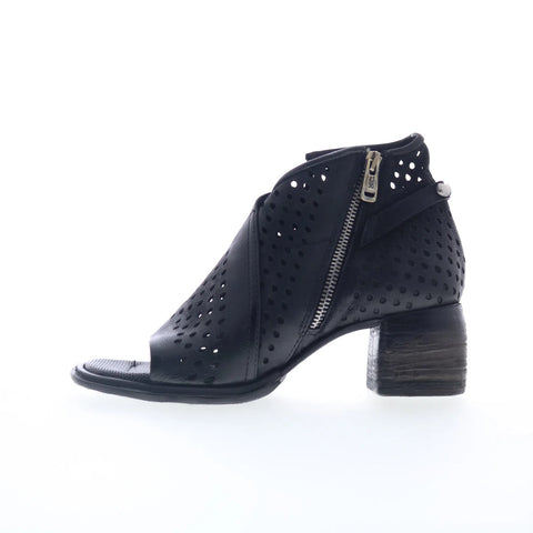 A.S. 98 Norvell Womens Black Leather Zipper Heeled Sandals Shoes