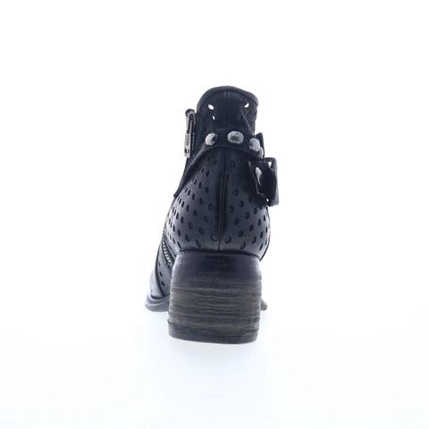 A.S. 98 Norvell Womens Black Leather Zipper Heeled Sandals Shoes