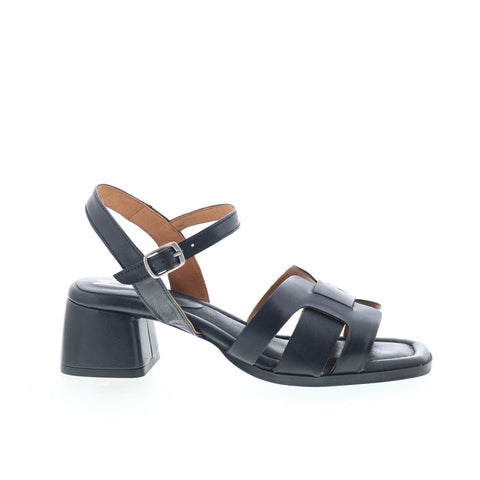 Miz Mooz Oakley Womens Black Leather Hook & Loop Heeled Sandals
