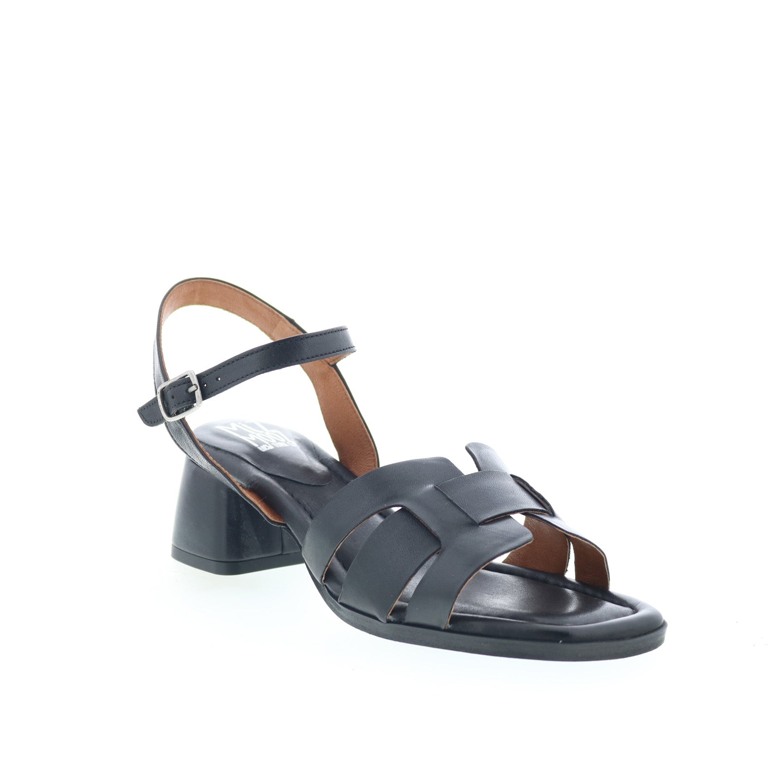 Miz Mooz Oakley Womens Black Leather Hook & Loop Heeled Sandals
