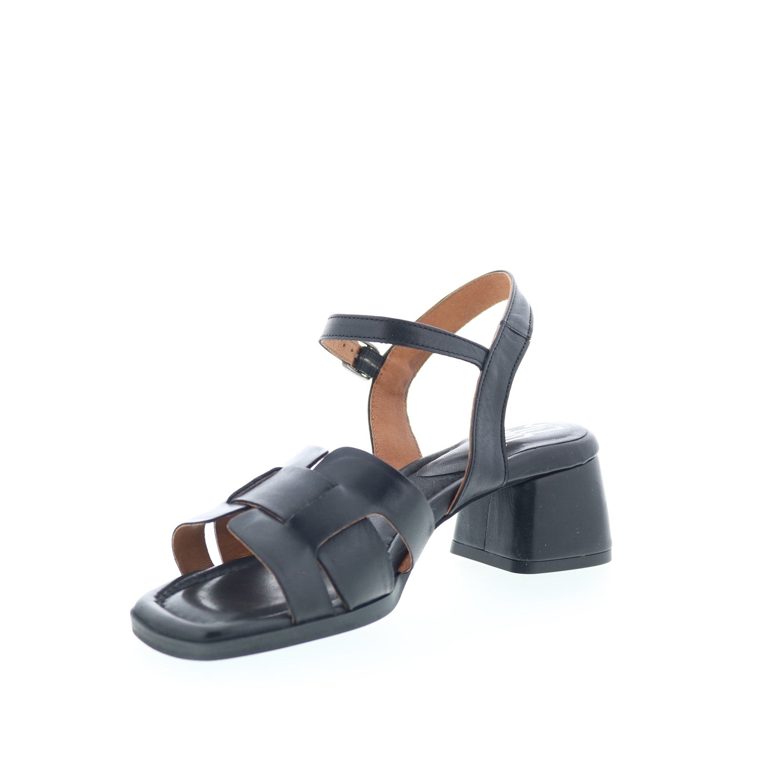 Miz Mooz Oakley Womens Black Leather Hook & Loop Heeled Sandals