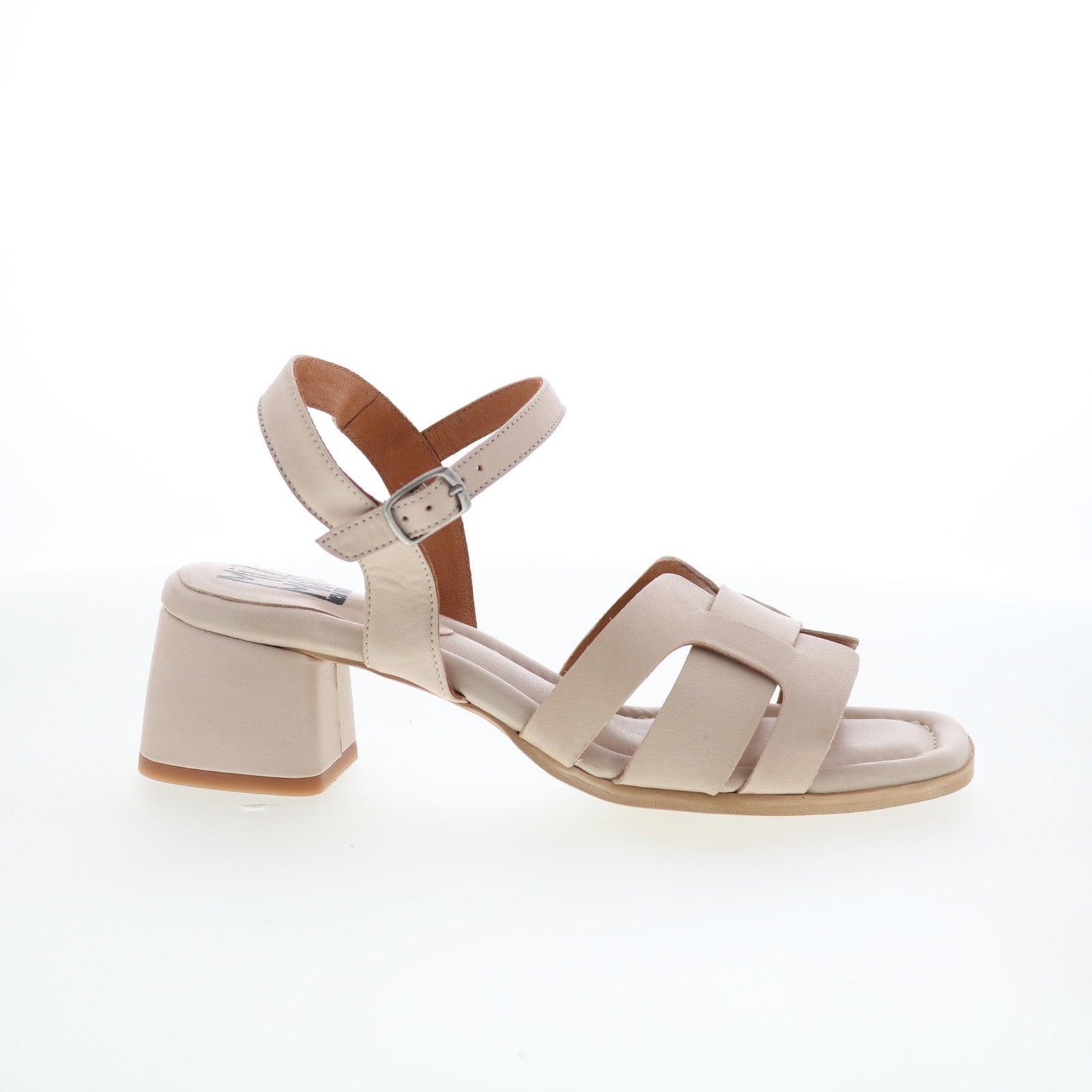 Miz Mooz Oakley Womens Beige Leather Hook & Loop Heeled Sandals