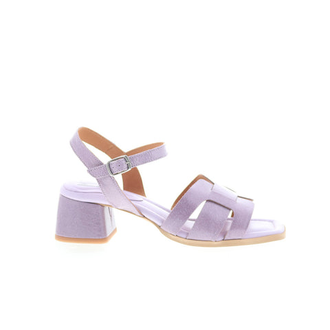Miz Mooz Oakley Womens Purple Leather Hook & Loop Heeled Sandals Shoes